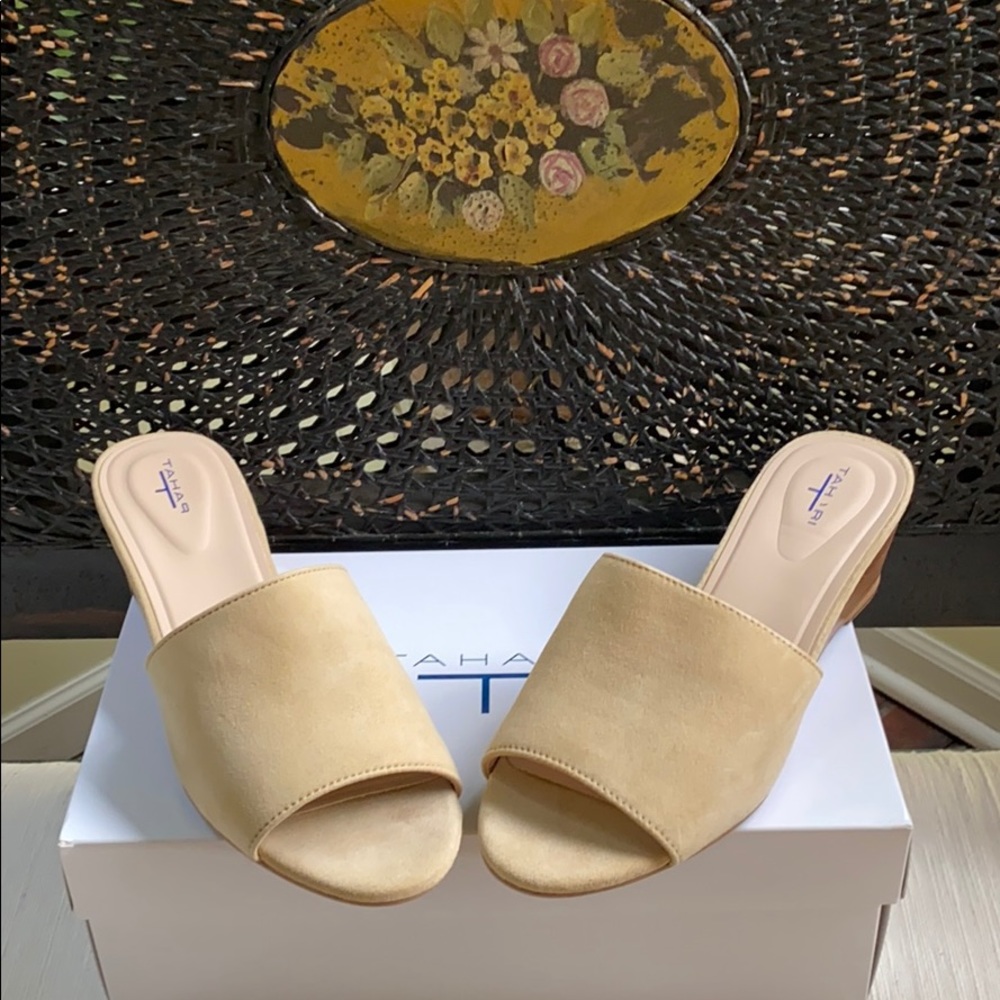 Tahari Nude Suede Sandals